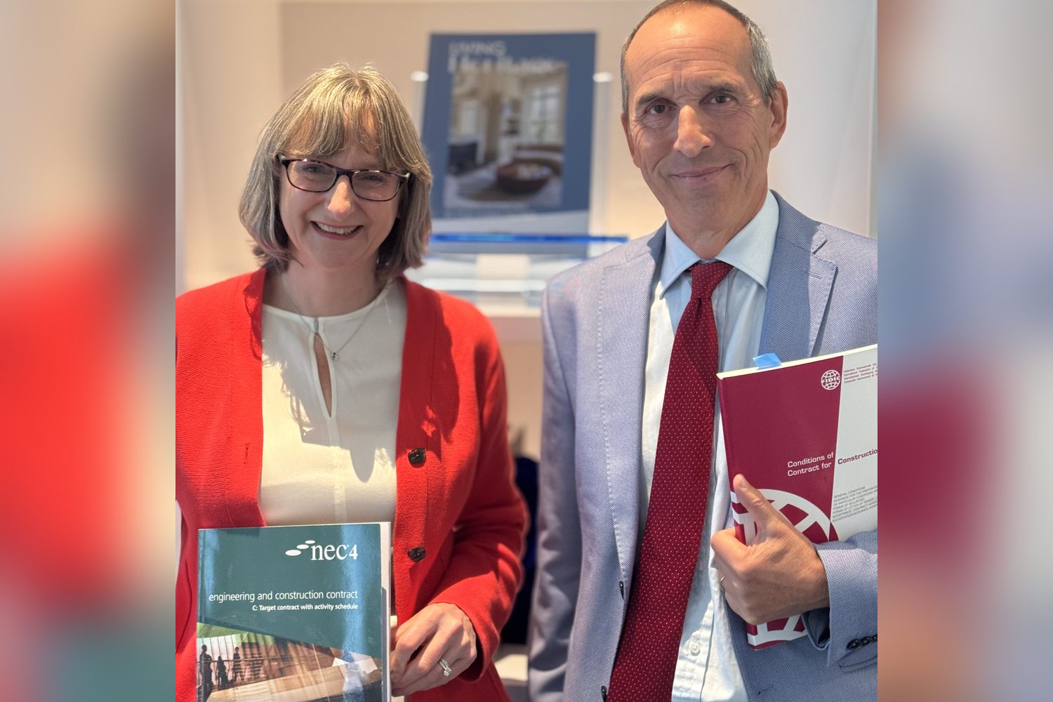 Shona Frame holding the NEC4 Engineering and Construction Contract and Edward Corbett holding the FIDIC Conditions of Contract for Construction, Copenhagen, October 2026